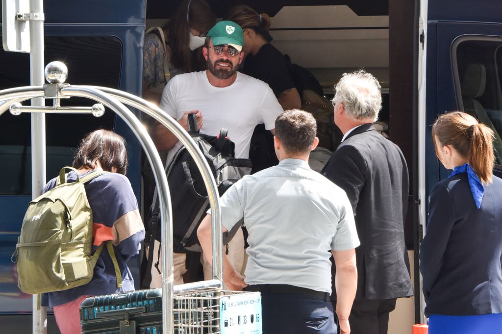 Ben Affleck seen after a vacation on August 09, 2023 in Istanbul, Turkey with his children Violet Anne, Seraphina Rose Elizabeth, and Samuel