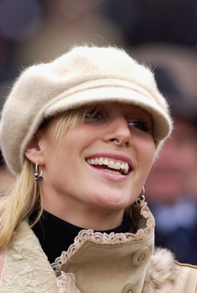 Zara Tindall wearing a fluffy hat in 2005