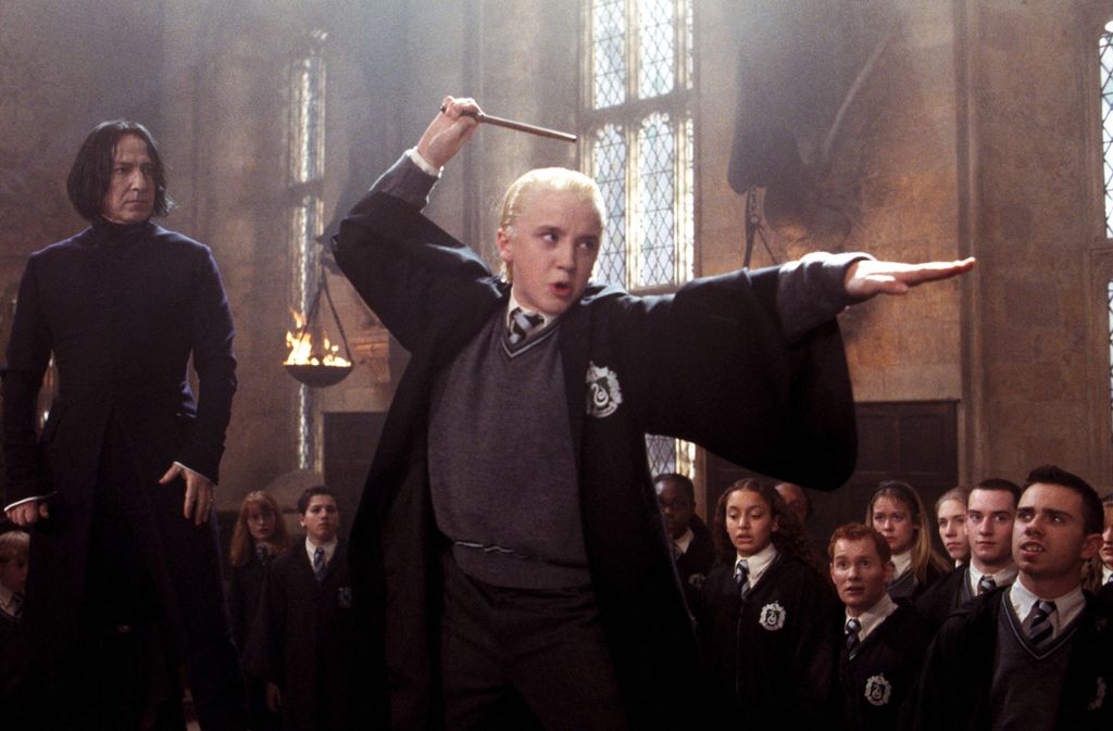 Alan Rickman and Tom Felton in Harry Potter and the Chamber of Secrets
