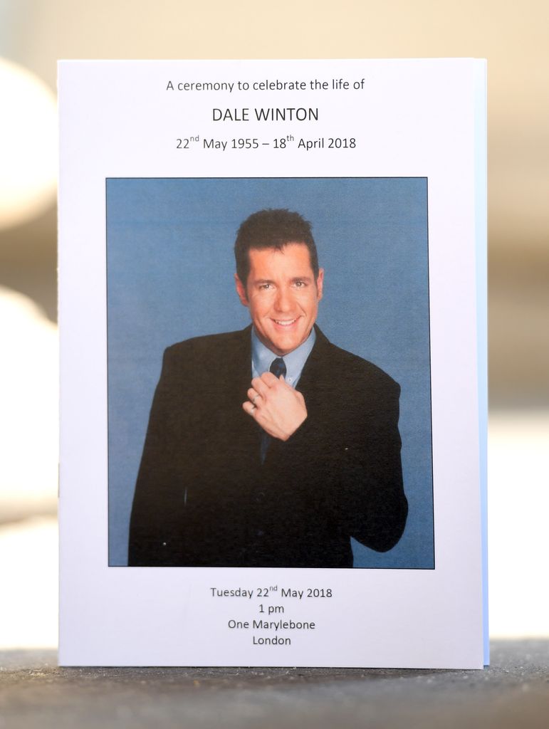 The order of service for the funeral of Dale Winton in May 2022