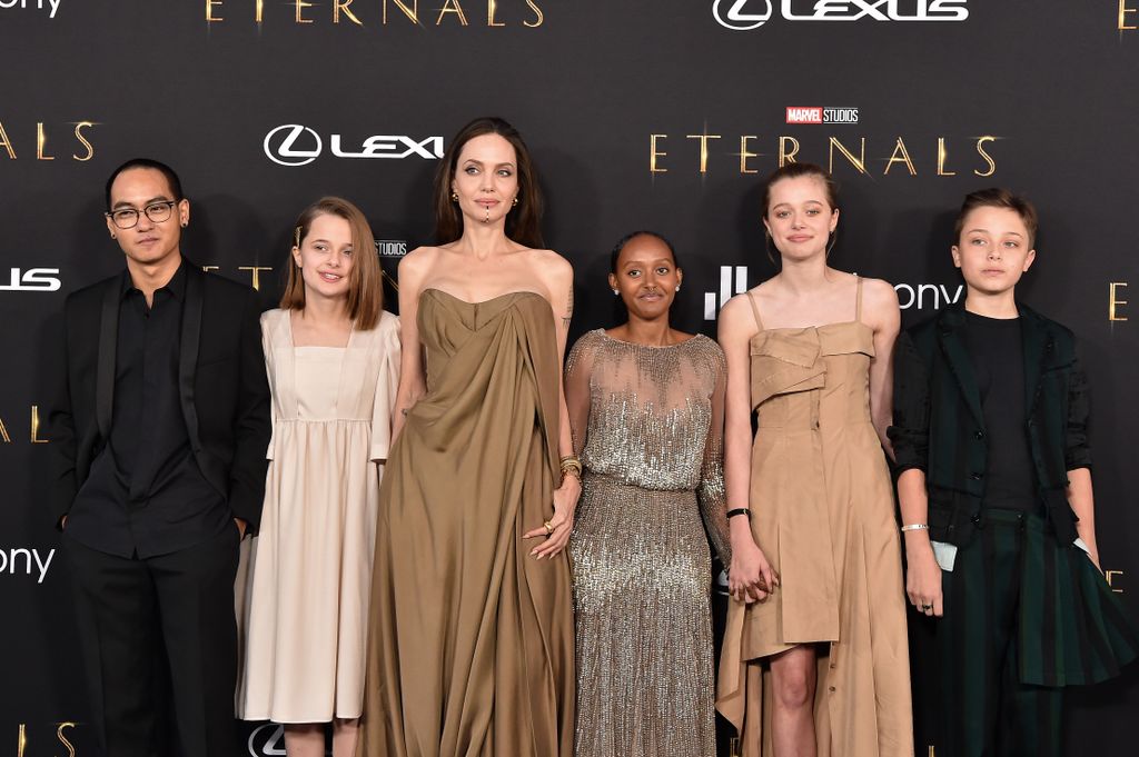 angelina jolie at premiere with five children