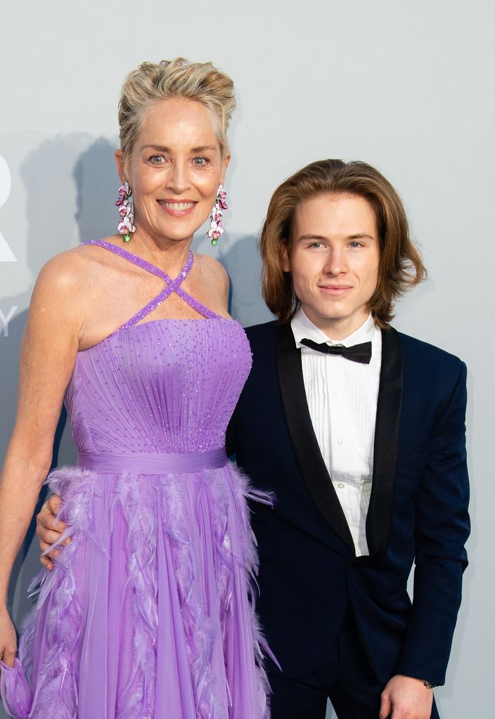 Sharon Stone and Roan Joseph Bronstein Stone attend the amfAR Cannes Gala 2021 during the 74th Annual Cannes Film Festival at Villa Eilenroc on July 16, 2021 in Cap d'Antibes, France