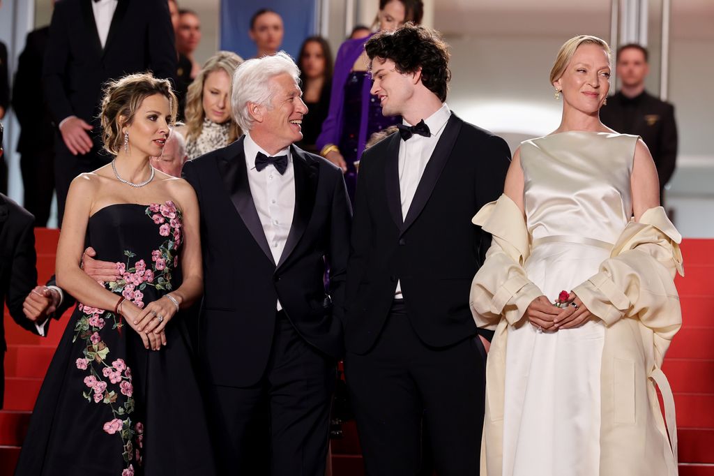 US actor Richard Gere and his wife Spanish Alejandra Silva arrive for the screening of the film "Oh Canada", alongside Homer Gere and Uma Thurman