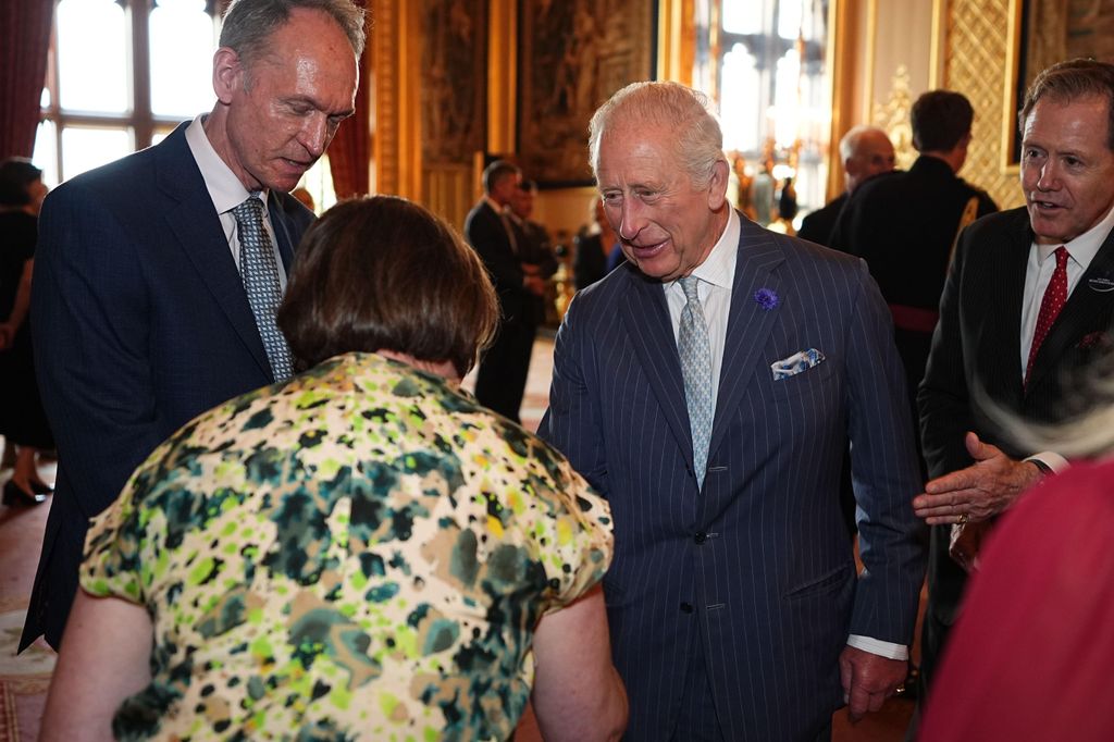 King Charles III speaking to guests during a reception for recipients of The King's Award for Enterprise, at Windsor Castle, Berkshire. Instituted by Royal Warrant in 1965, the awards are the most prestigious business awards in the UK, with recipients recognised as being among the best of British businesses. Picture date: 