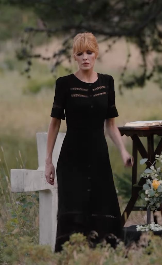 Beth Dutton wore the black Reformation 'Woodson' dress for her father's funeral