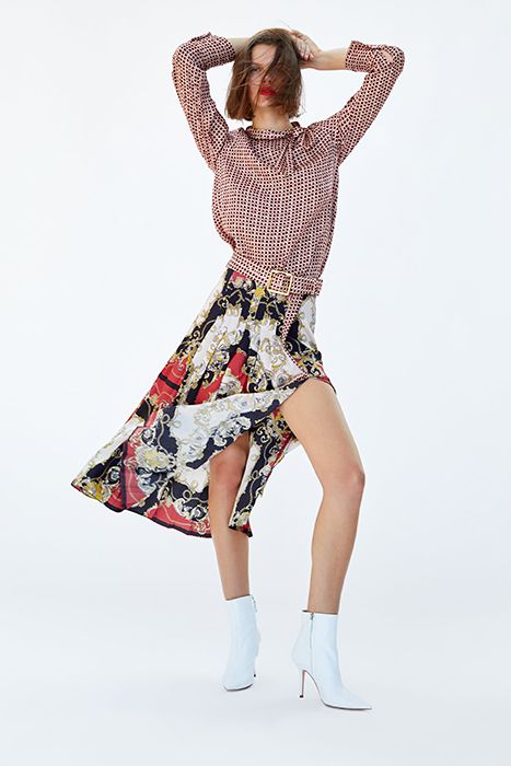 zara printed skirt and top