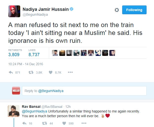 Nadiya Hussain victim of racial abuse during recent train journey