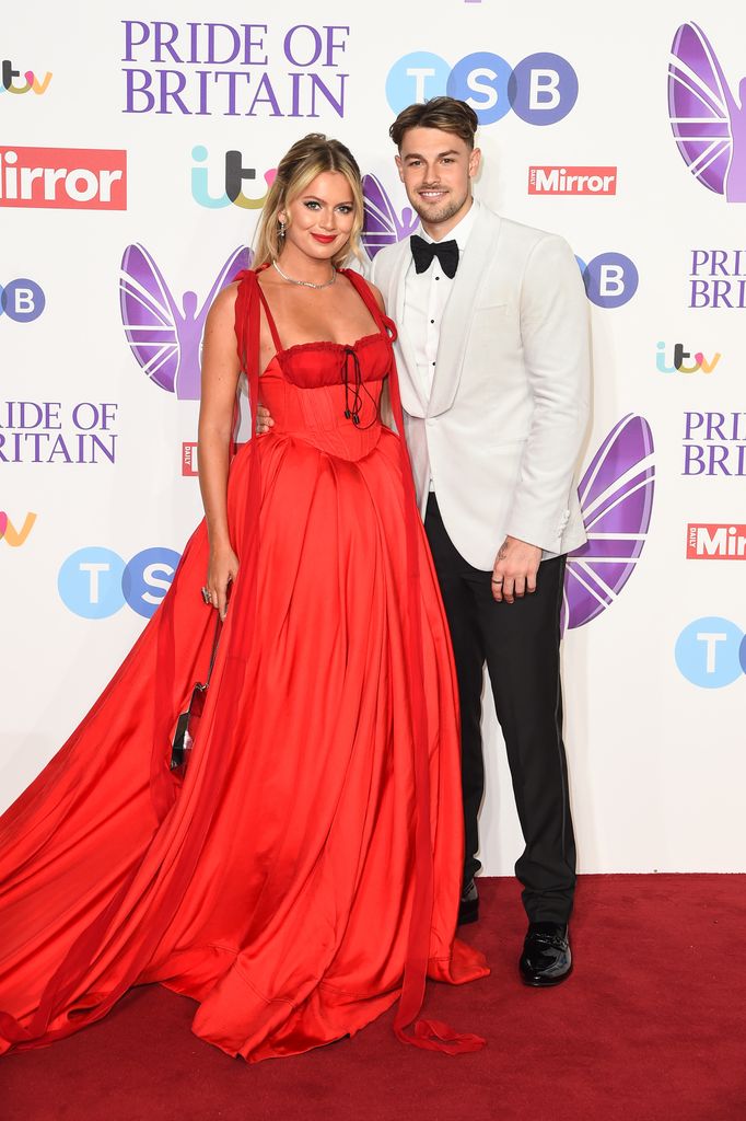 Tasha Ghouri and Andrew Le Page arrive at the Pride Of Britain Awards 2023 at Grosvenor House on October 08, 2023 in London, England. 