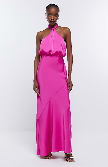 river island hot pink satin dress