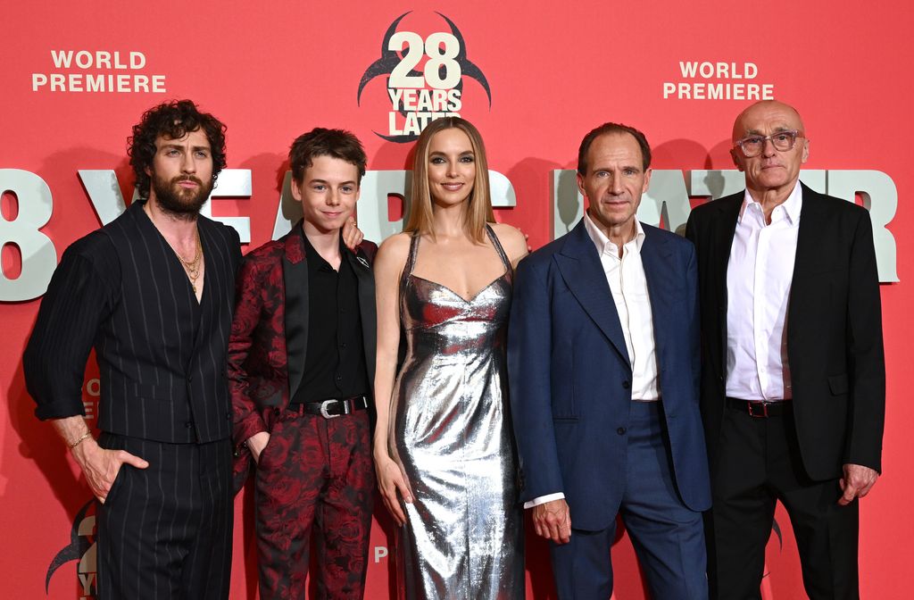 (L-R) Aaron Taylor-Johnson, Alfie Williams, Jodie Comer, Ralph Fiennes and Danny Boyle attend the "28 Years Later" World Premiere at the Odeon Luxe Leicester Square on June 18, 2025 in London, 