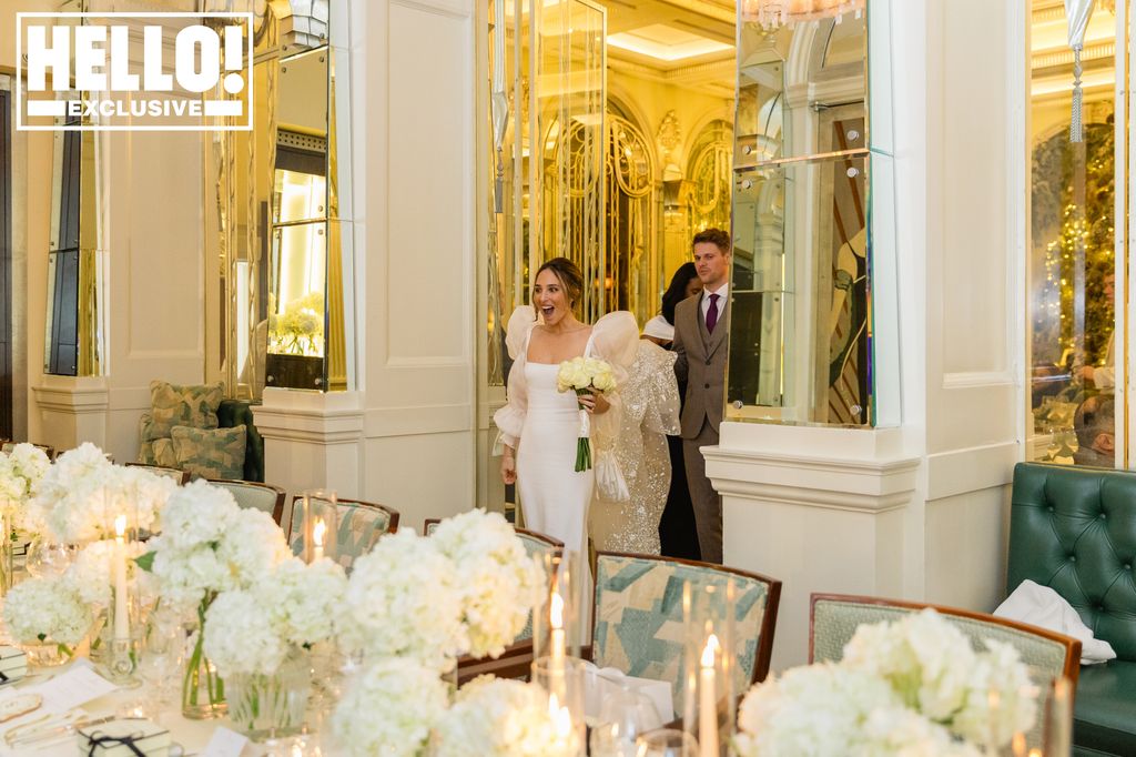 Maeva D'Ascanio looking shocked at her wedding reception at Claridge's hotel