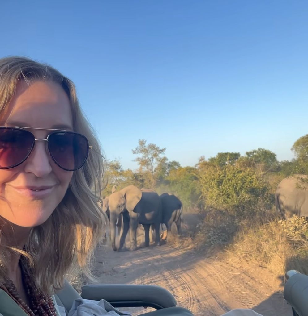 Photo shared by Lara Spencer on instagram May 2025 of her on a safari in South Africa