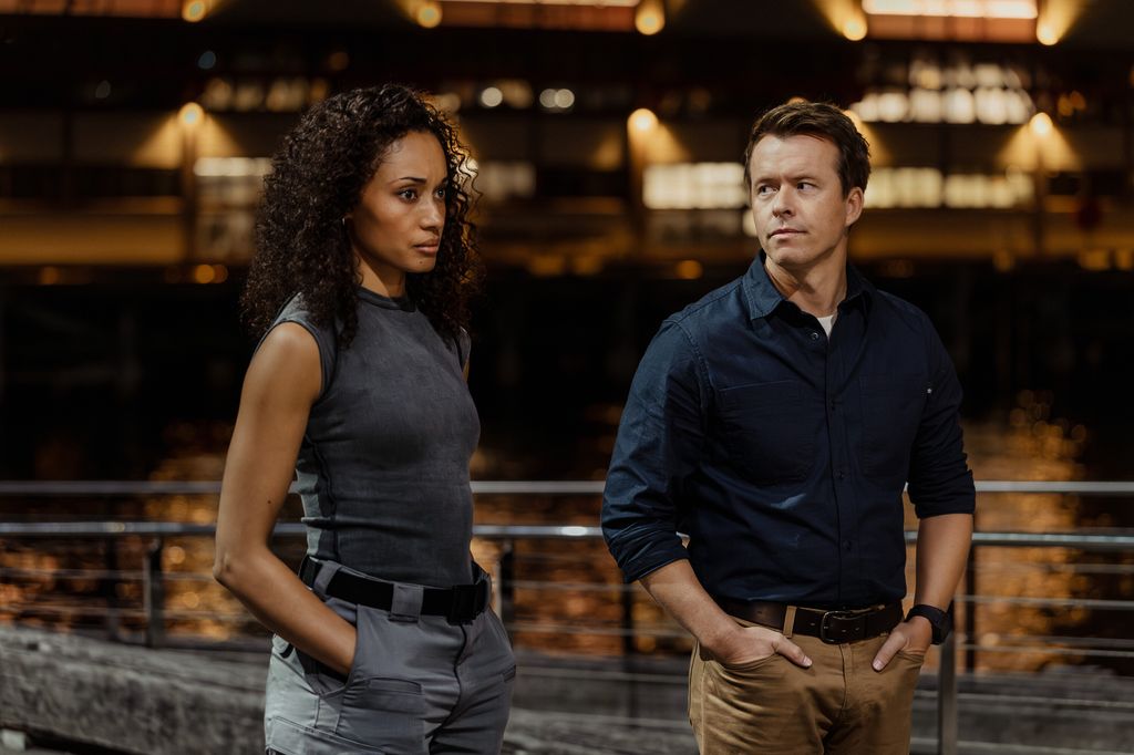 Olivia Swann as NCIS Special Agent Captain Michelle Mackey and Todd Lasance as AFP Liaison Officer Sergeant Jim 'JD' Dempsey in NCIS: Sydney season 3