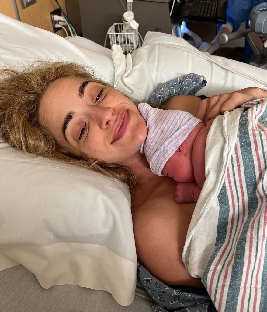 Brianne Howey with her first baby
