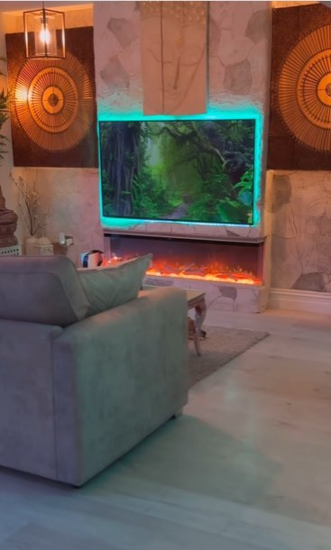 tulisa's living room with fire and TV