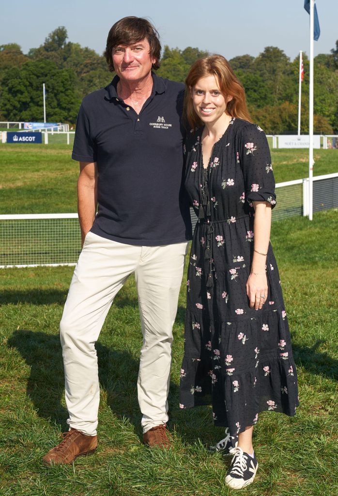 Princess Beatrice in a black floral dress with David Howden