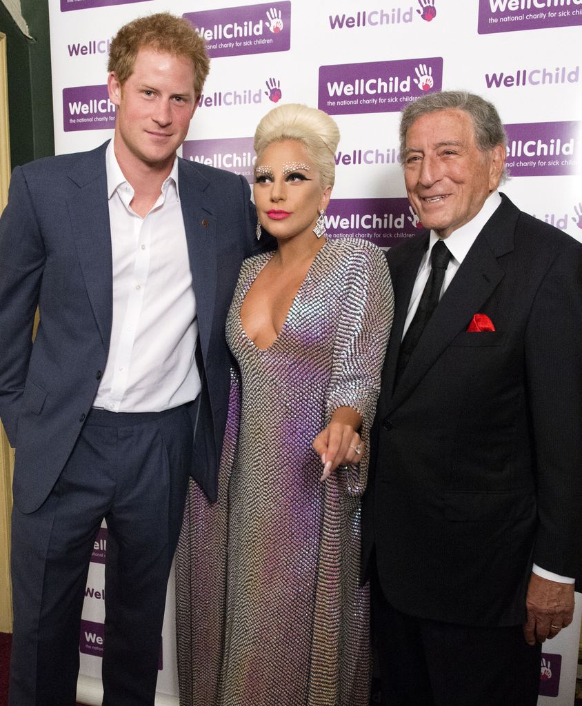 Prince Harry meets Lady Gaga and Tony Bennett prior to the Gala Concert 