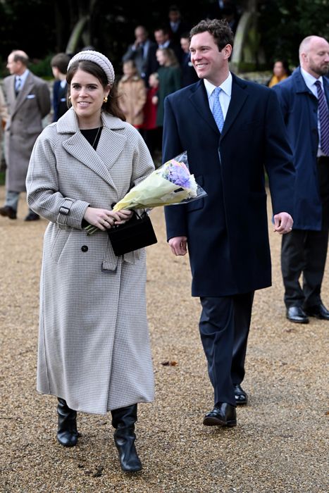 princess eugenie in a grey coat on Christmas day 