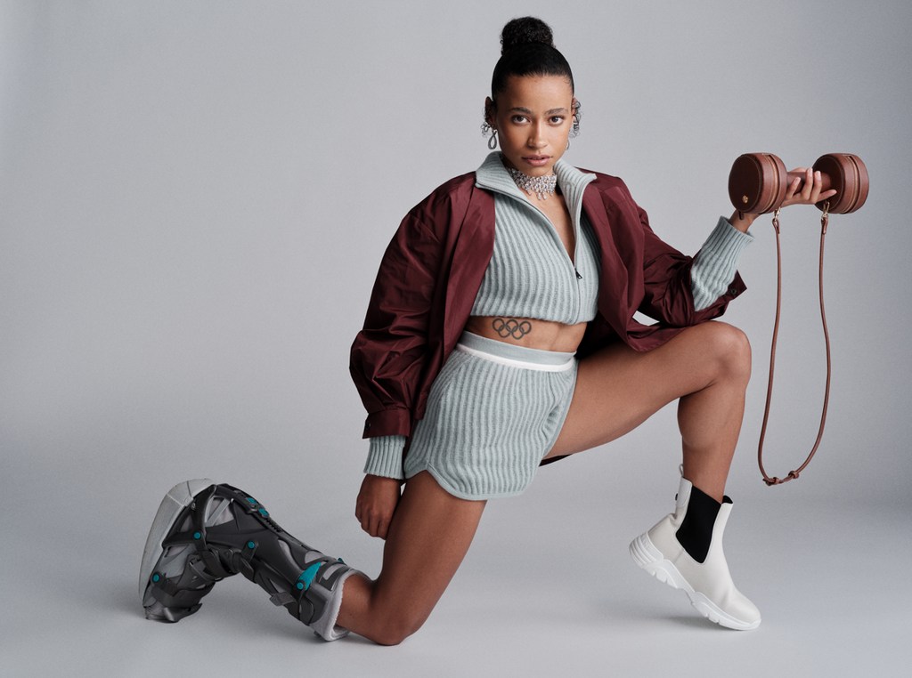 Cardigan, £360, Shorts, £270, Jacket, £445, Boots, £415 and Bag, £425 all Longchamp Choker, £630 and Earrings, £230, both Swarovski