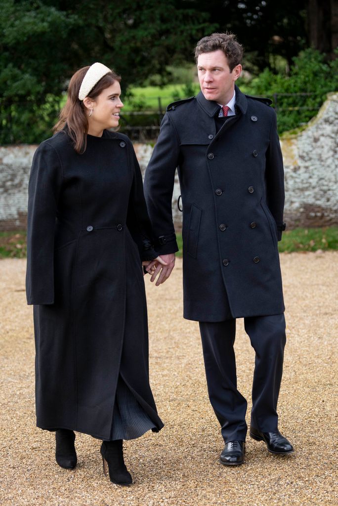 Princess Eugenie and Jack Brooksbank attend the Christmas Day service at St Mary Magdalene Church on December 25, 2023 in Sandringham, Norfolk. 