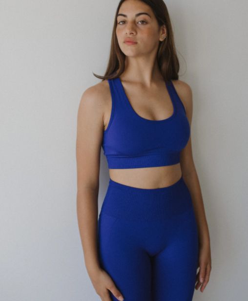 blue workout leggings and top