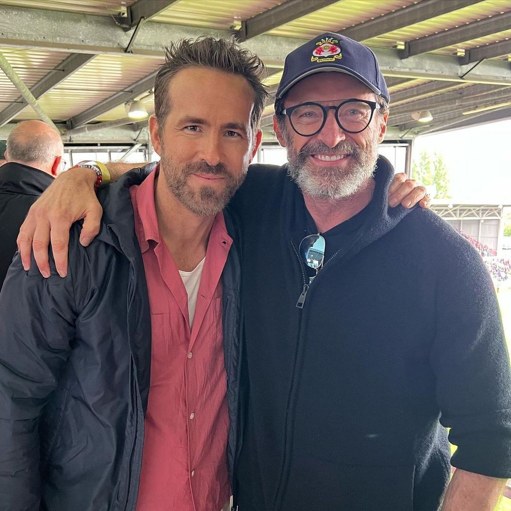 Ryan Reynolds and Hugh Jackman at a Wrexham A.F.C. match