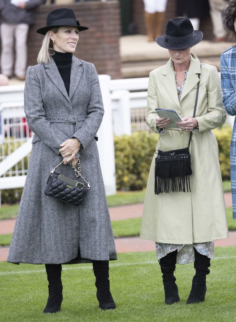 Zara Tindall carried a quilted handbag and donned a slick black fedora