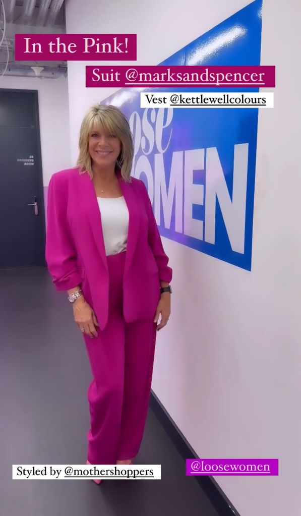 ruth langsford pink suit on loose women 