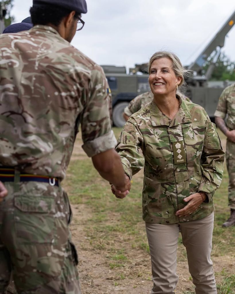 Duchess Sophie shakes hands while paying visit to two Corps of Royal Electrical and Mechanical Engineers Battalions