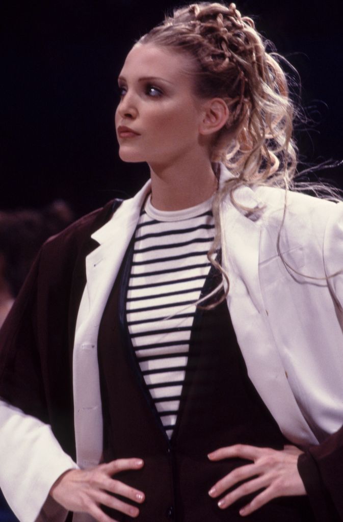 Nadja Auermann walks the runway at the Jean Paul Gaultier Ready to Wear Spring/Summer 1993 