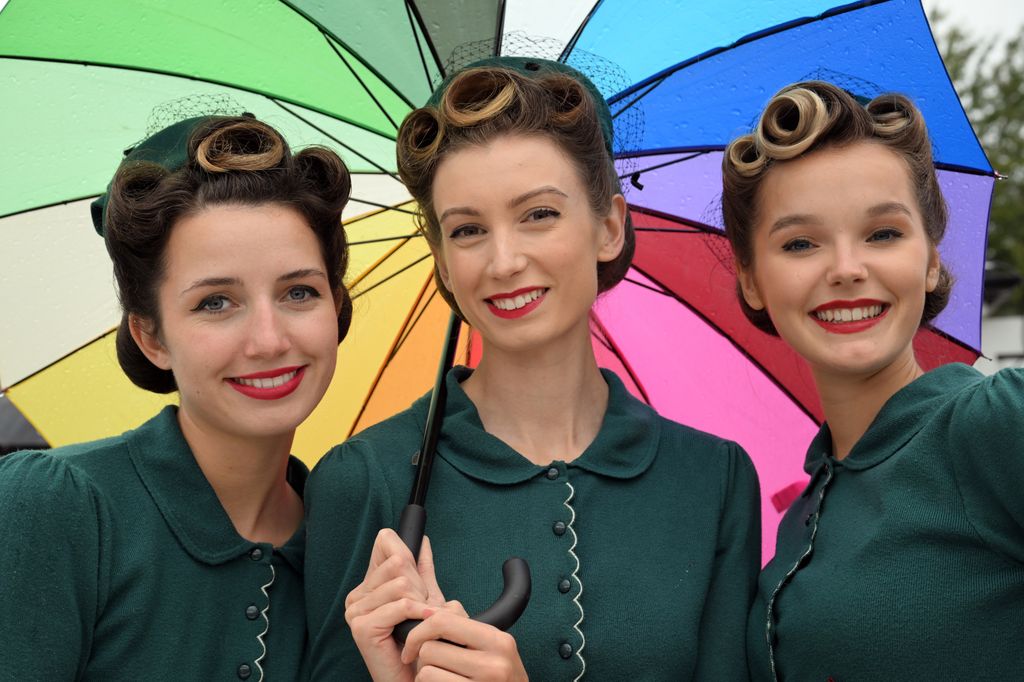 Race meet goers at the Goodwood Revival at the Goodwood Motor Circuit in West Sussex. 