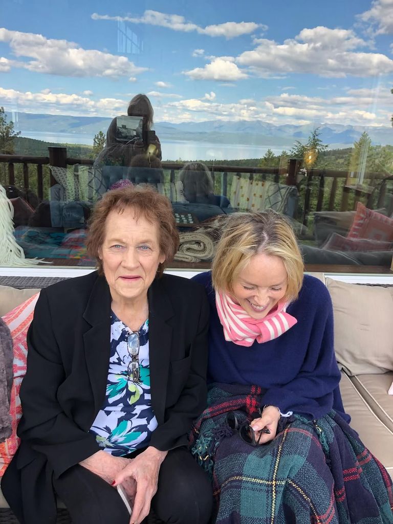 Sharon Stone and her mother pose for a photo on a balcony, shared on Instagram