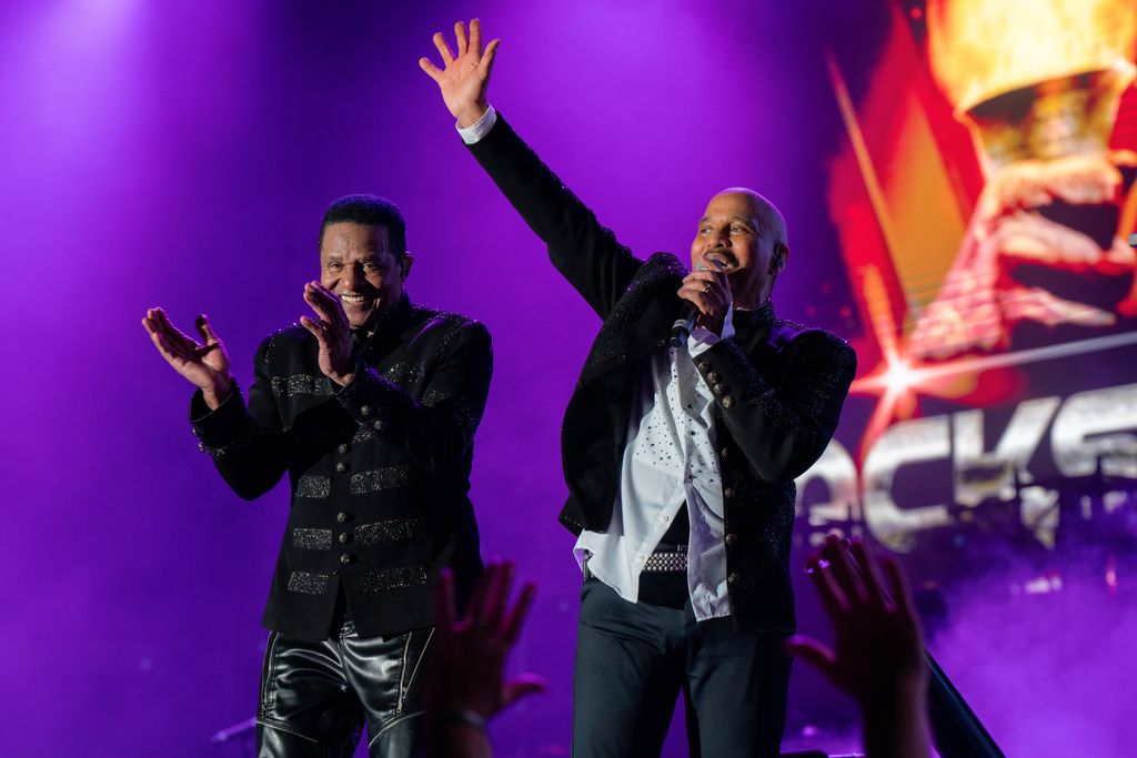Jackie and Marlon Jackson of The Jacksons  perform during the Boogietown Festival in the UK in 2024