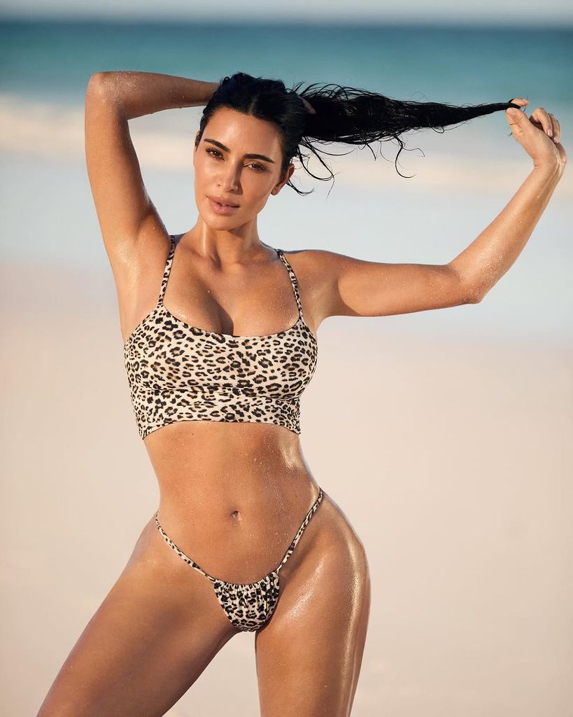 kim kardashian wearing skims leopard print bikini 