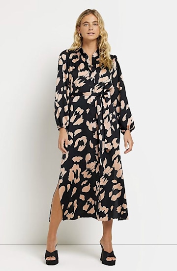 satin animal print shirt dress 