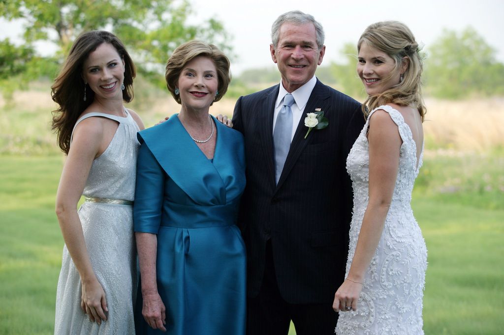 In this handout image provided by the White House, U.S. President George W. Bush and Mrs. Laura Bush pose with daughters Jenna (R) and Barbara (L) prior to the wedding of Jenna and Henry Hager May 10, 2008 near Crawford, Texas