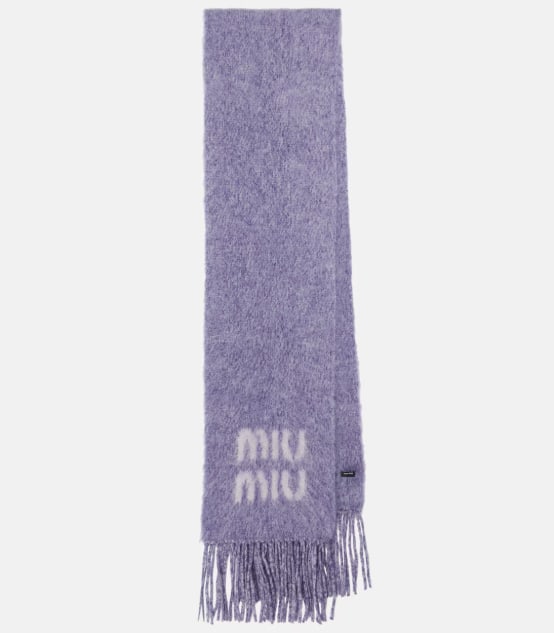 Logo mohair and wool-blend scarf miu miu