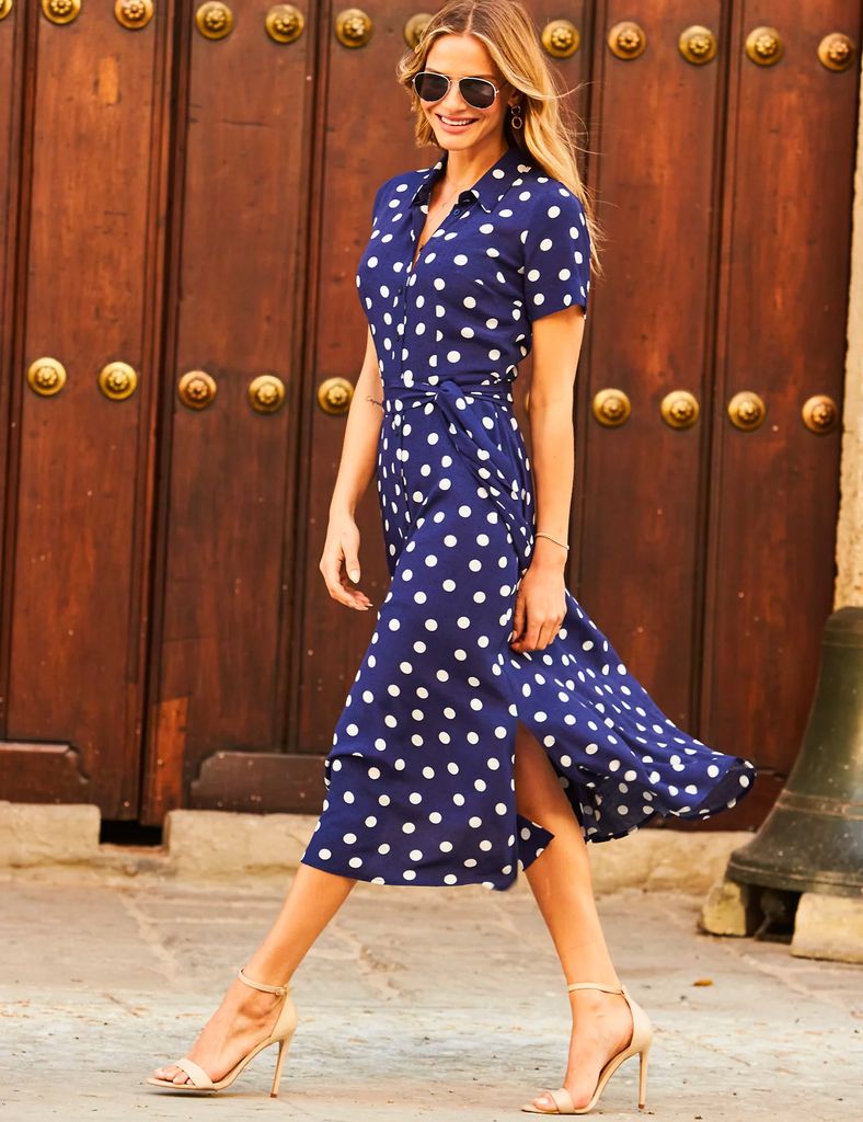 Navy blue and store white spot dress