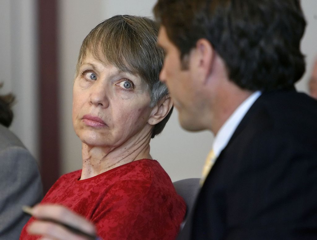Wanda Barzee (L) looks at her lawyer Scott C. Williams during her forced medication hearing in Judge Judith Atherton's court February 16, 2006 in Salt Lake City, Utah. Barzee was charged with the kidnapping of Elizabeth Smart in June of 2002