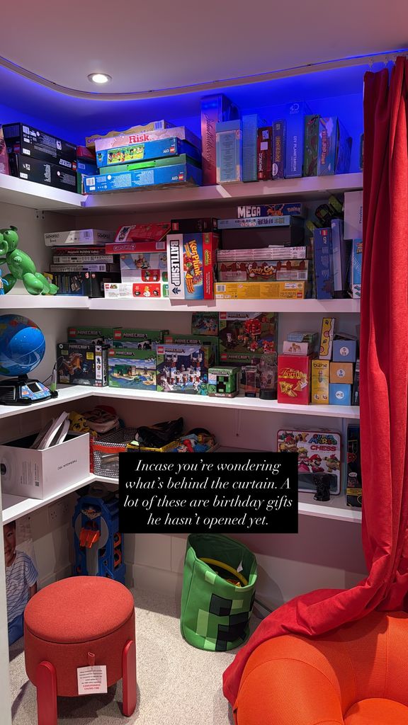 shelves with toys and games