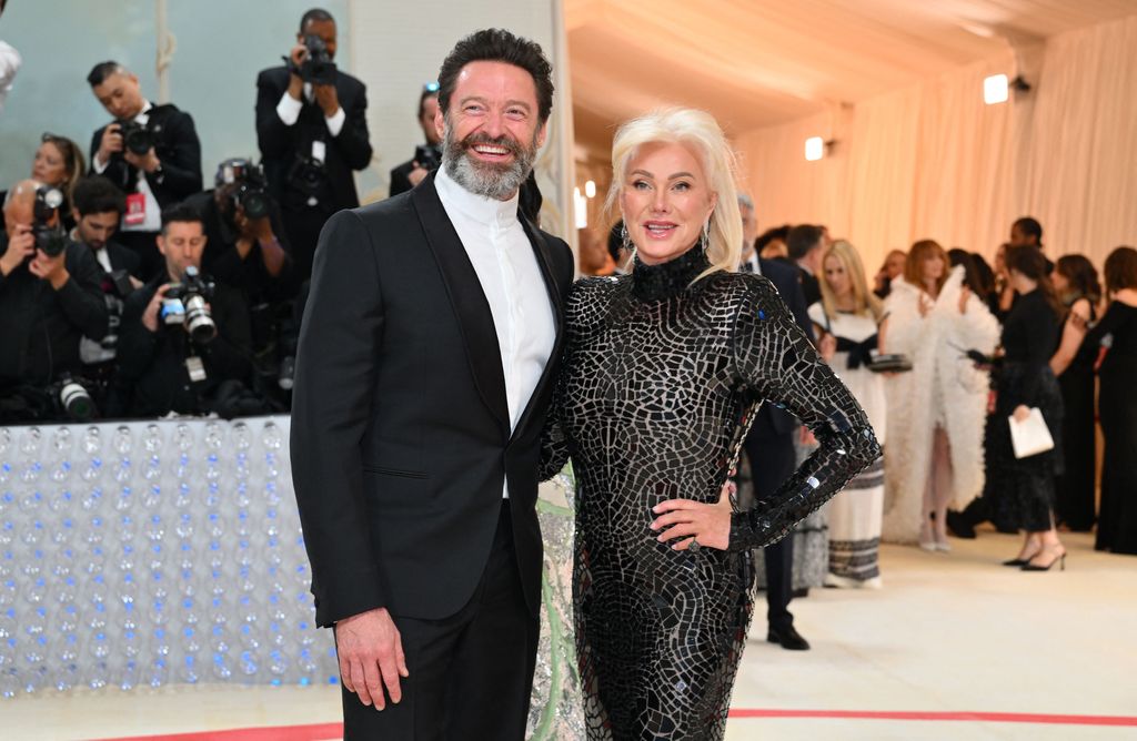 Hugh Jackman and his wife Deborra-Lee Furness in matching black outfits at the 2023 Met Gala