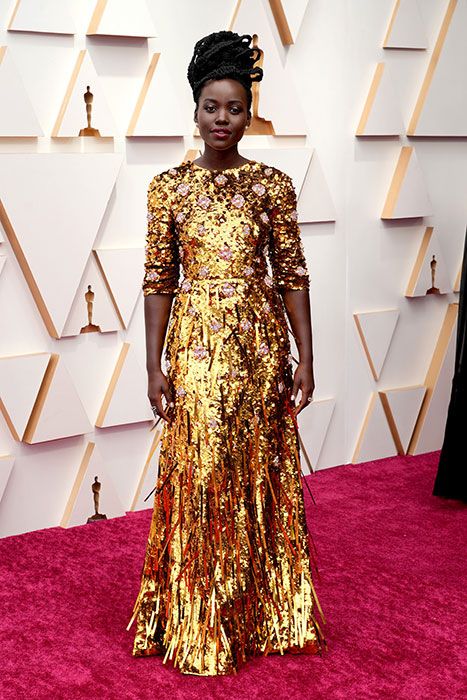 Gold dress red store carpet