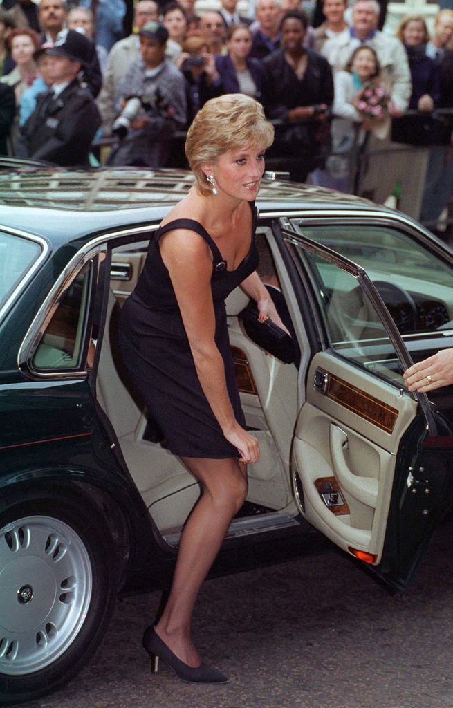 Diana exiting a car in black at film premiere
