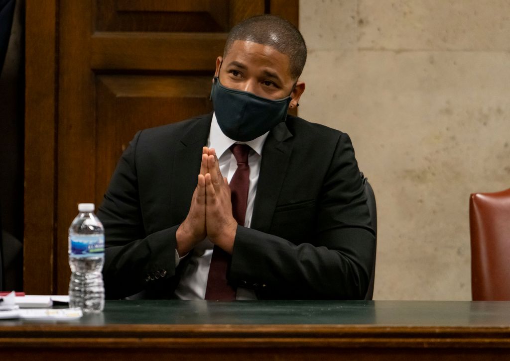 Jussie Smollett listens as his grandmother Molly testifies at his sentencing hearing on March 10, 2022 in Chicago, Illinois. 
