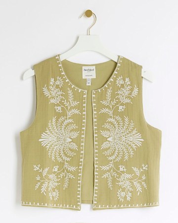 Khaki Embroidered Waistcoat