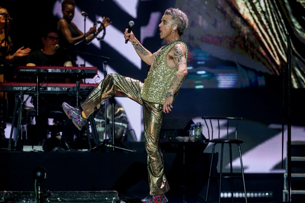 Singer Robbie Williams during a performance on the first day of the Mad Cool 2023 festival, on July 6, 2023, in Villaverde, Madrid, Spain