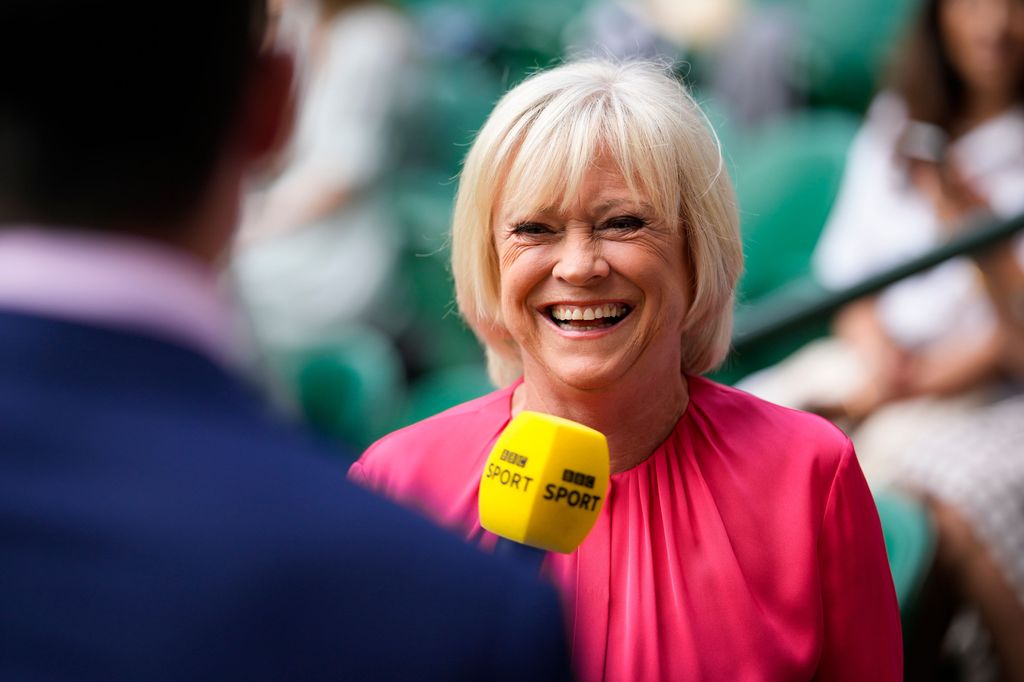 Sue Barker working for BBC Sport during her last Wimbledon in 2022