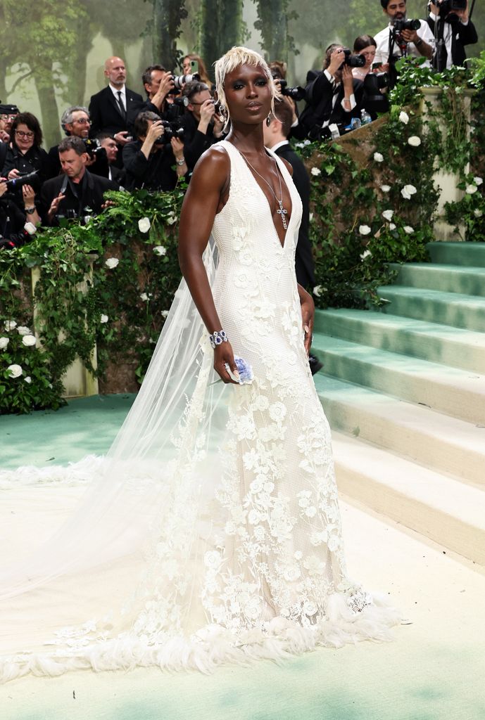 Jodie Turner-Smith in a white dress at the Met Gala