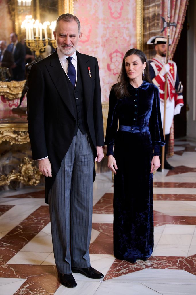MADRID, SPAIN - JANUARY 23: King Felipe VI of Spain and Queen Letizia of Spain receive the Diplomatic Corps accredited to Spain at the Royal Palace on January 23, 2026 in Madrid, Spain. (Photo by Carlos Alvarez/Getty Images)