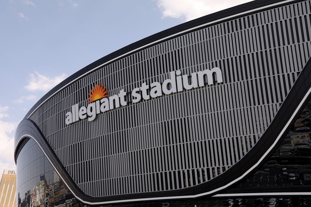 The exterior of Allegiant Stadium is seen prior to the game between the Las Vegas Raiders and the New Orleans Saints at Allegiant Stadium on September 21, 2020 in Las Vegas, Nevada. Tonight's game will be the first ever National Football League game played at Allegiant Stadium.